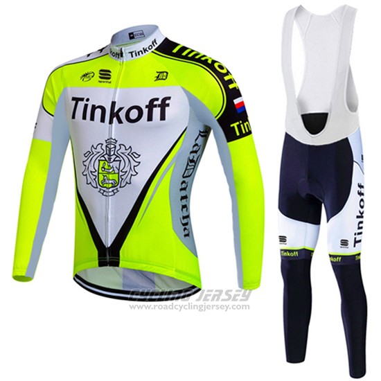 2016 Cycling Jersey Tinkoff Green and White Long Sleeve and Bib Tight